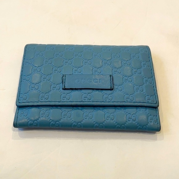 Gucci Light blue leather Micro guccisimma card wallet - Picture 1 of 6